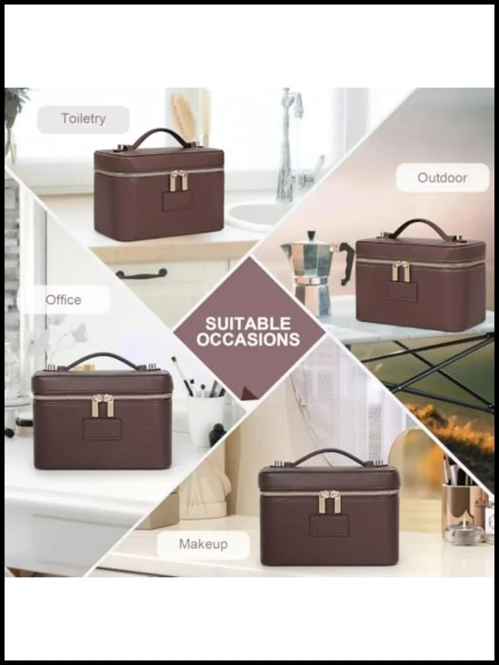 Leather Cosmetic Bag Travel Toiletry Makeup Organizer Case with Removable